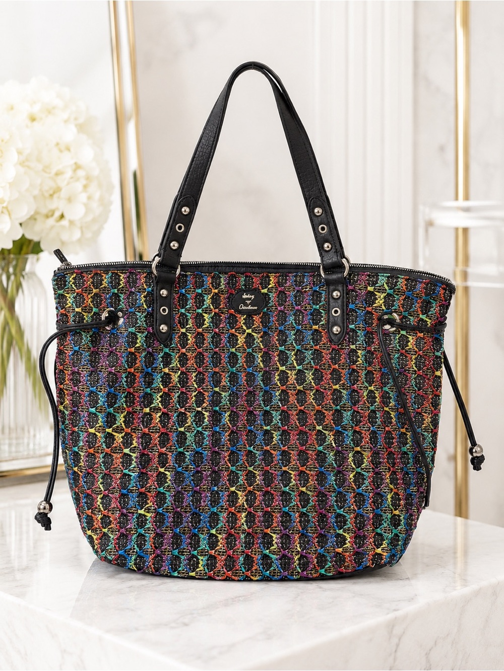 Juicy Couture Multicolor Woven Tote Bag Rainbow Shoulder Purse Boho Chic Y2K NWT